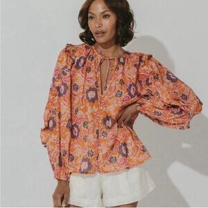 Cleobella Talia Vibrant Floral Blouse in Orange and Purple